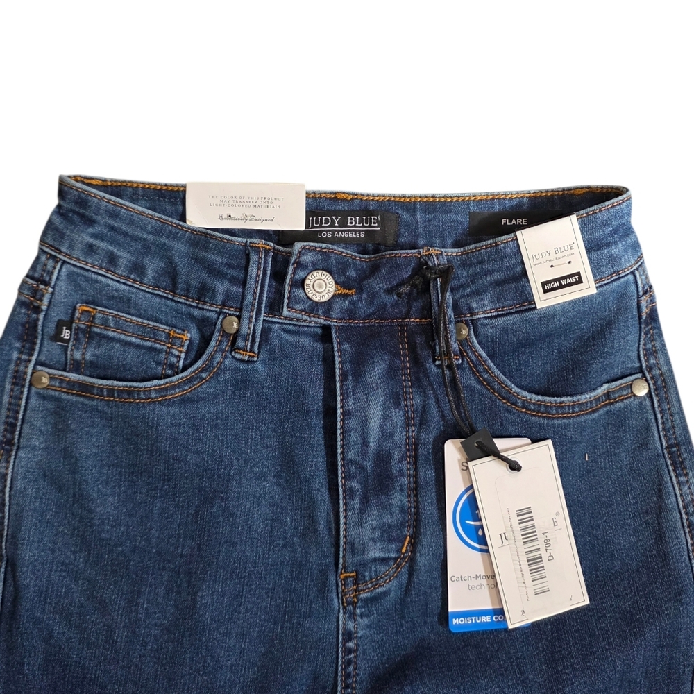 Judy Blue Medium Blue High Waisted Flare Jeans Raw Hem Size 1/25 NWT - Picture 7 of 10